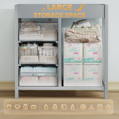 AIYAPLAY Baby Changing Unit with 4 Storage Drawers, Mat for Bedroom Nursery, 84 x 84.5 cm, Grey / White