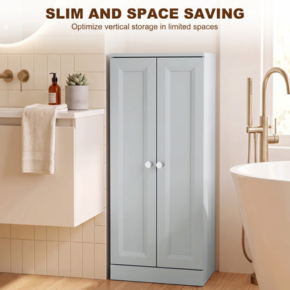 Narrow Bathroom Cabinet | Light Blue | Particleboard MDF | 38x26x97cm | 2 Doors 4 Tiers | Soft-Close Hinges | Anti-Tip | 20kg | Nordic Style | Freestanding Slim Cupboard