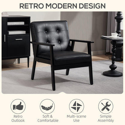 Vintage Retro Style Accent Chair, with Faux Leather Seat - Black
