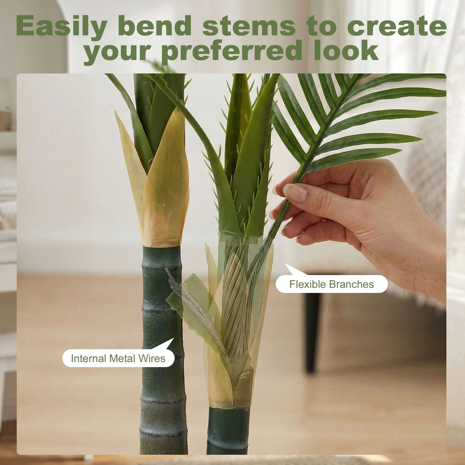 Artificial Palm Tree | 120cm | 14 PEVA Leaves | Shapeable Branches | Moss Effect Cement Pot | No Maintenance | Green