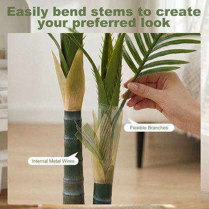 Artificial Palm Tree | 120cm | 14 PEVA Leaves | Shapeable Branches | Moss Effect Cement Pot | No Maintenance | Green