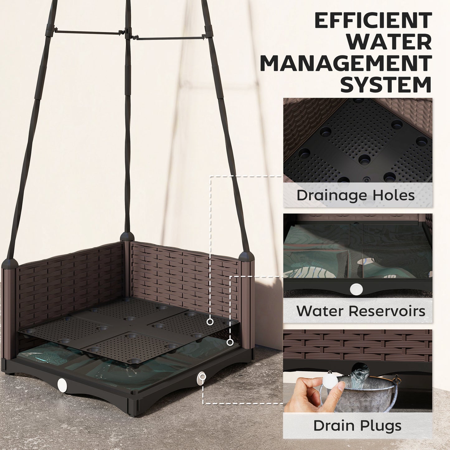 Rattan-Look PP Raised Planter with Tall Trellis | Self-Watering Reservoir | 24.6L | Drainage Holes & Plugs | Tool-Free Assembly | 40x40x175cm | Tomatoes Herbs & Climbers | Black