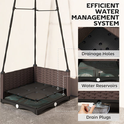 Rattan-Look PP Raised Planter with Tall Trellis | Self-Watering Reservoir | 24.6L | Drainage Holes & Plugs | Tool-Free Assembly | 40x40x175cm | Tomatoes Herbs & Climbers | Black