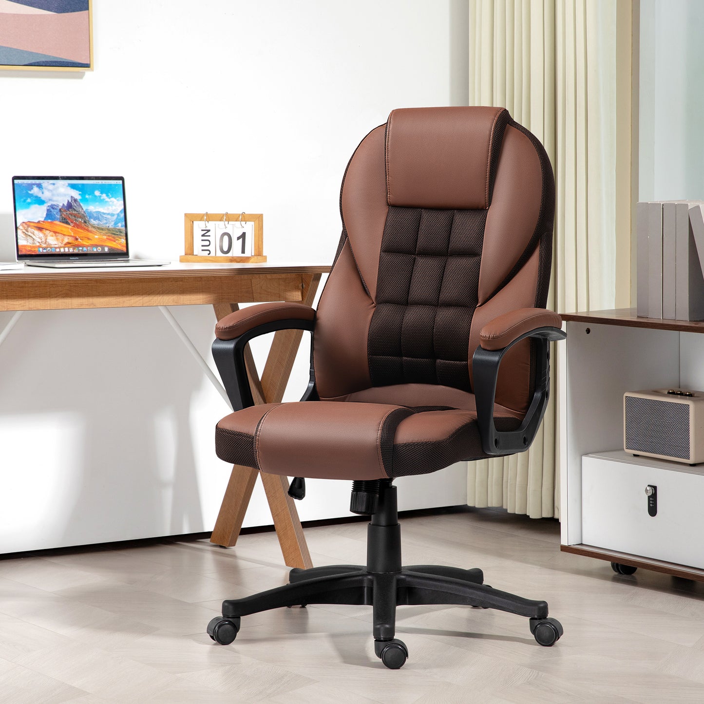 Faux Leather Office Chair - Brown / Grey