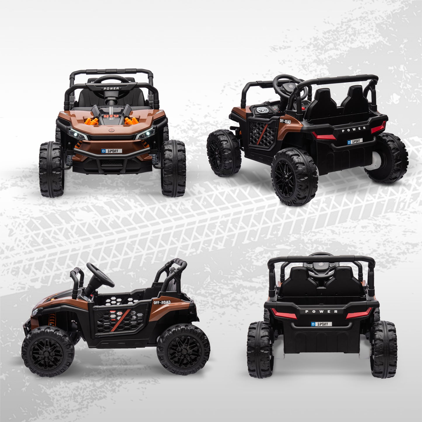 AIYAPLAY 12V Battery Powered Ride on Truck w/ Remote, 4 Suspension Wheels, Horn Lights Music USB, for 3-5 Years Old - Brown / Black