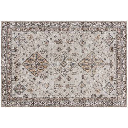 Vintage Classic Motif Area Rug | Machine Washable | Soft Flannel 100% Polyester | TPR Non-Slip Backing | Foldable | 290x200cm | Beige | Living Room Bedroom Dining Room Home Office
