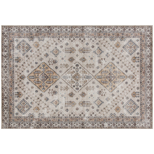 Vintage Classic Motif Area Rug | Machine Washable | Soft Flannel 100% Polyester | TPR Non-Slip Backing | Foldable | 290x200cm | Beige | Living Room Bedroom Dining Room Home Office
