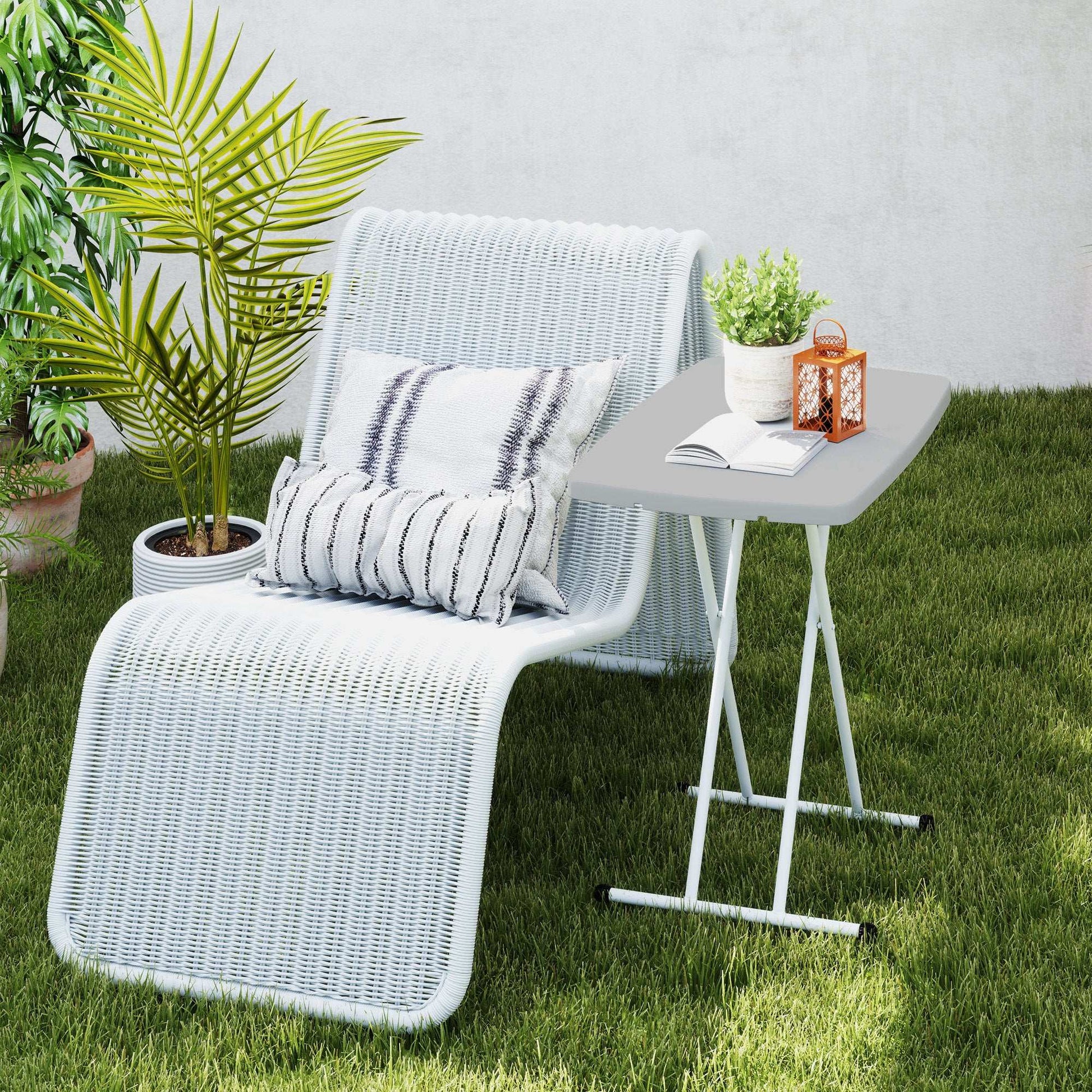 Outsunny Portable Folding Coffee Table, Height Adjustable Garden Table Bistro Table with HDPE Top and Metal Frame for Balcony Poolside Deck
