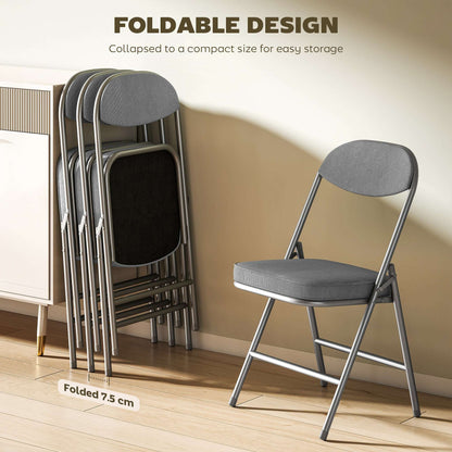 Set of 4 Folding Corduroy Chairs | High Back | Padded Seat & Back | Steel Frame | 120kg | No Assembly | Grey