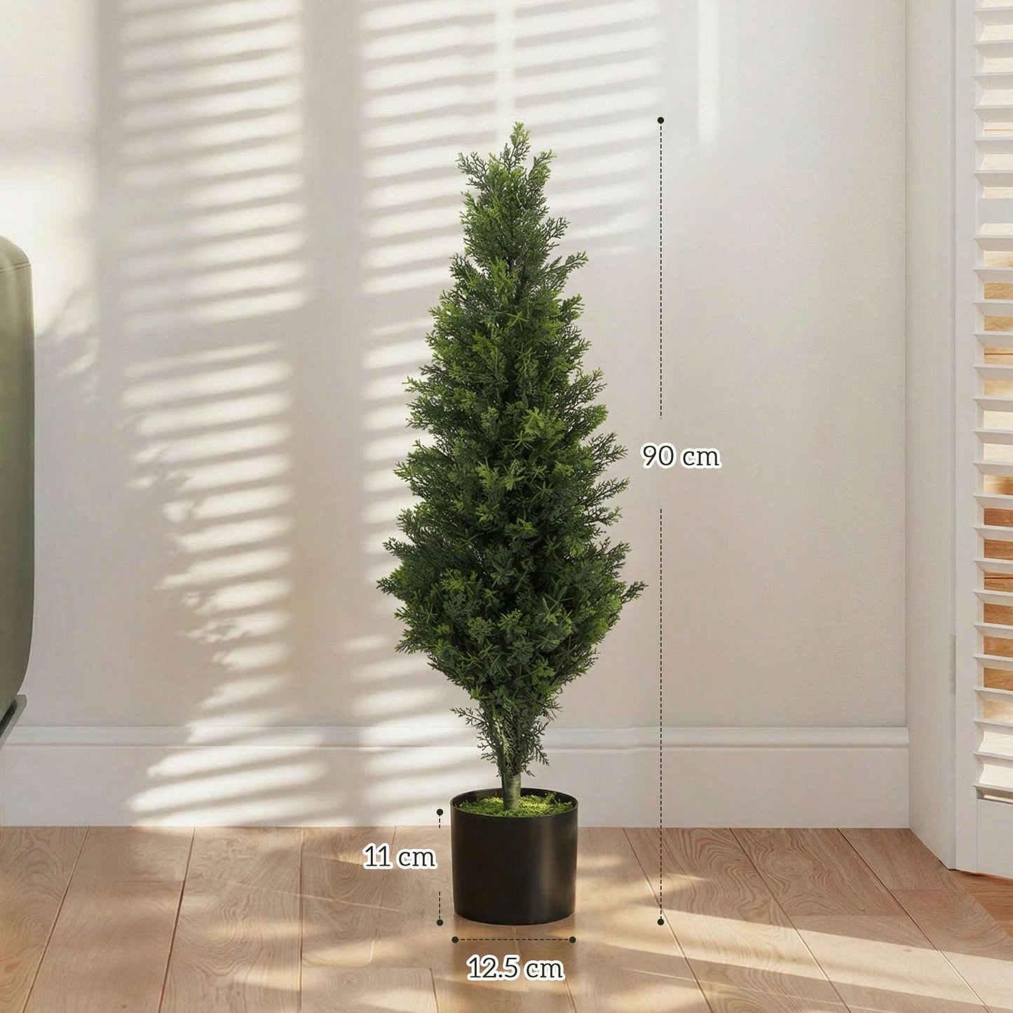 Set of 2 Artificial Cypress Trees | 90cm | 564 PE Leaves | Shapeable Branches | Cement Base | No Maintenance | Green