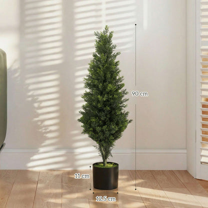 Set of 2 Artificial Cypress Trees | 90cm | 564 PE Leaves | Shapeable Branches | Cement Base | No Maintenance | Green