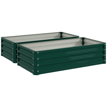 Set of 2 Raised Beds for Garden, Galvanised Outdoor Planters for Herbs Vegetables, Use for Patio Balcony, Green
