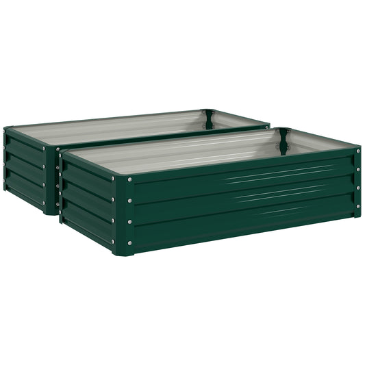 Set of 2 Raised Beds for Garden, Galvanised Outdoor Planters for Herbs Vegetables, Use for Patio Balcony, Green