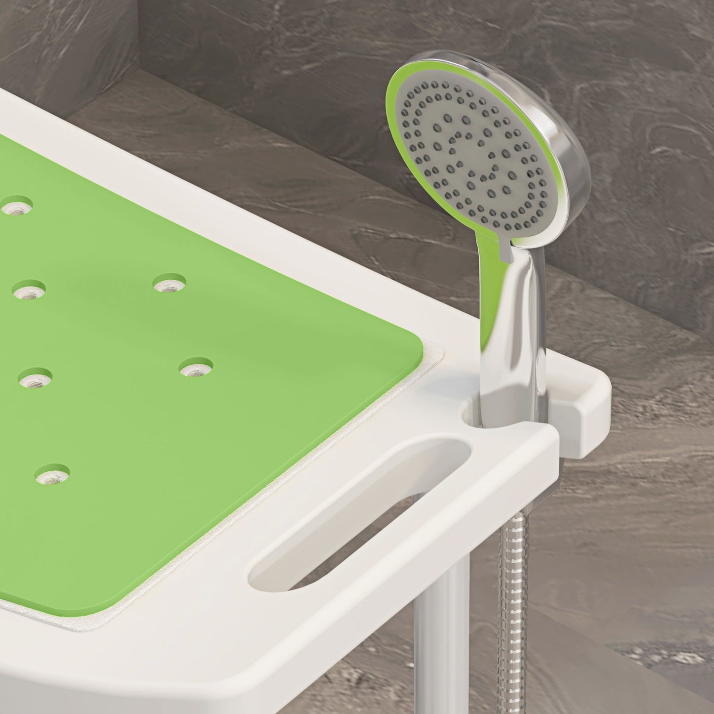 6-Level Height Adjustable Aluminium Bath Room Stool Chair Shower  w/ Padded Seat Drainage Holes Foot Pad, Green