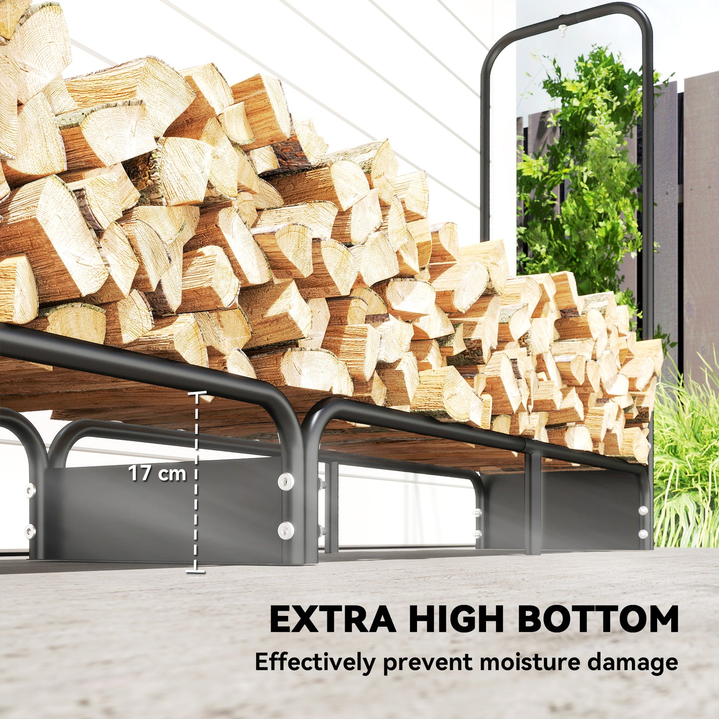 8.5ft Firewood Rack, Heavy Duty Log Storage Holder with Waterproof 600D Oxford Log Cover for Fireplace Fire Pits Outdoor Patio Wood Storage, 300 kg Large Capacity, Black