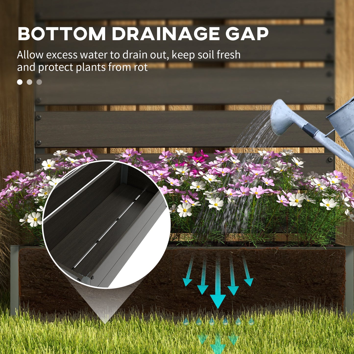 Raised Bed for Garden, Planter with Trellis for Climbing Plants, Vines, Planter Box with Drainage Gap, Black