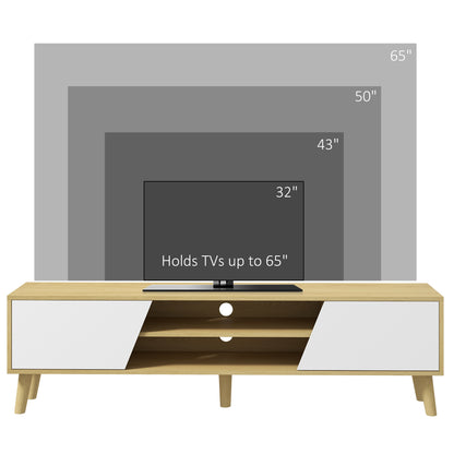 Retro Style TV Stand Cabinet Unit For TVs up to 65", TV Cabinet With Storage Shelves and Soft Closing Door Cupboard For Living Room, Bedroom, Oak and White