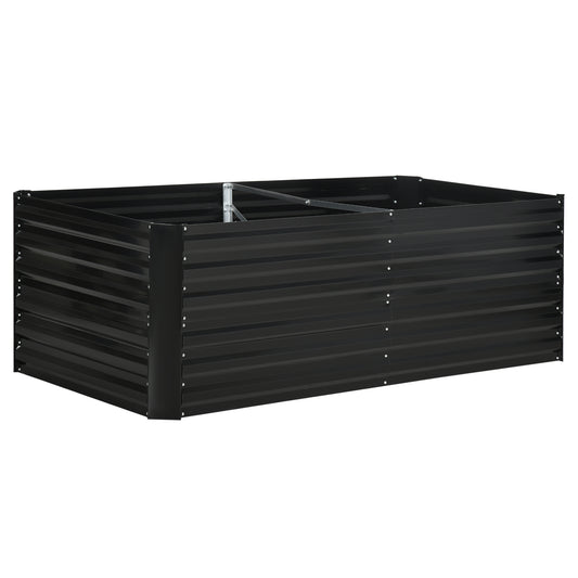 Deep Galvanised Steel Raised Garden Bed | Multi-Reinforced Rods | Protective Coating | Open Bottom | Indoor & Outdoor | 180x90x59cm | Plants Veg Herbs & Flowers | Black