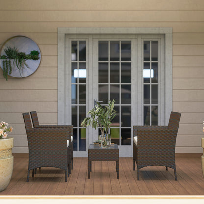 4-Piece PE Rattan Garden Sofa Set | Loveseat | 2 Armchairs | Tempered Glass Coffee Table | Powder-Coated Steel Frame | 2000h UV-Resistant PE Rattan | 5cm Zip Cushions | Protective Foot Pads | 240kg Loveseat Capacity | Brown