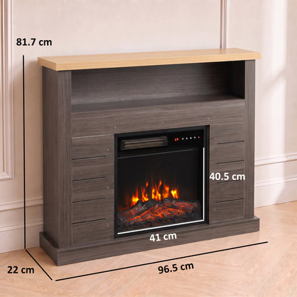 Electric Fireplace Suite | 1800W Fire & Charcoal Grey Surround | 96.5cm, Open Shelf & Wood-Effect Top | LED Flames, Remote & Timer