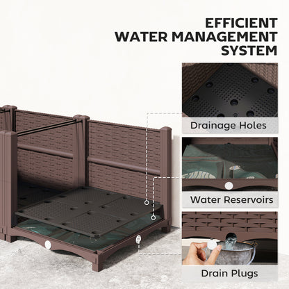Modular Self-Watering Raised Planter Boxes | Built-In Reservoir | Drainage Holes & Plugs | Rattan-Style PP | Fade Resistant | 20kg Capacity | 120x40x37cm | Brown