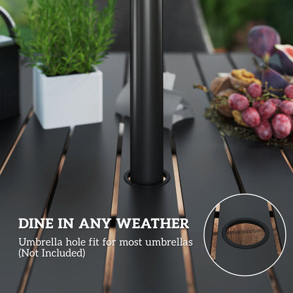 6 Seater Rattan Dining Set with Cushions, Garden Furniture Set with Armchairs, Rectangle Slatted Table Top, Wicker Outdoor Furniture, Cream White