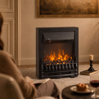 Electric Fireplace | 1000W/2000W Freestanding & Inset Fire | LED Flame & Glowing Coal Bed | Adjustable Thermostat | Matt Black