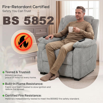 Power Recliner Armchair with Massage & Heat | Electric Reclining Chair | Wide Spring Seat | Light Grey