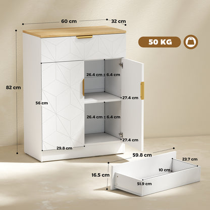 Sideboard Storage Cabinet, Modern Storage Cupboard with Drawer and Adjustable Shelf for Living Room, Kitchen, Dining Room, Entryway, White