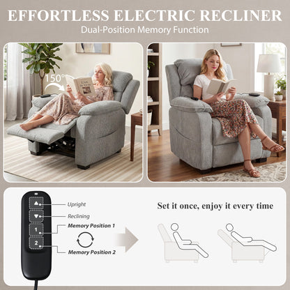Power Recliner Armchair with Massage & Heat | Electric Reclining Chair | Wide Spring Seat | Light Grey