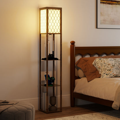 Three-Shelf Standing Lamp - Rustic Brown/White