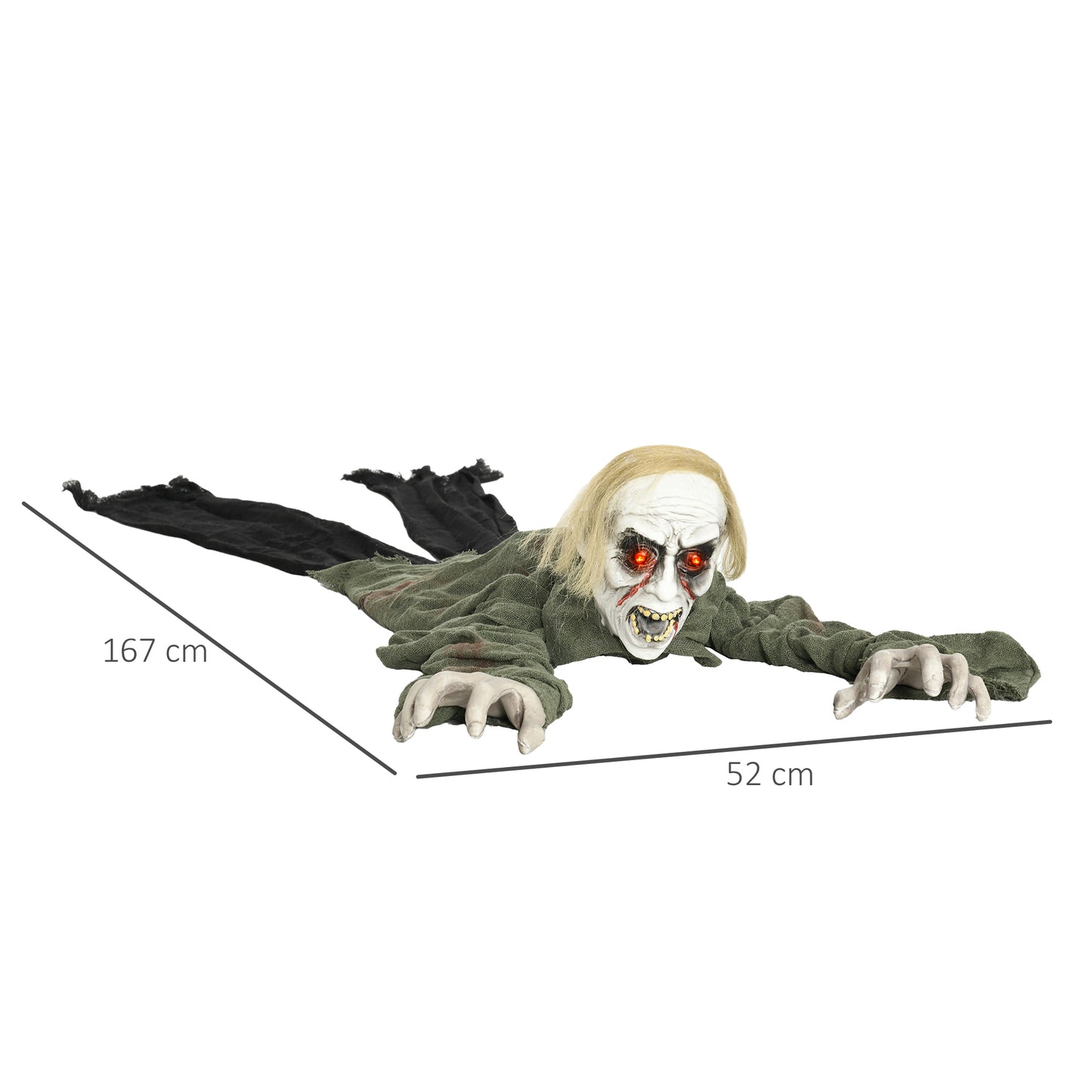 167 cm Outdoor Halloween Decoration Crawling Zombie, Animated Prop Decor with Sound Activated, Light Up Eyes