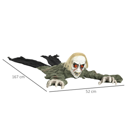 167 cm Outdoor Halloween Decoration Crawling Zombie, Animated Prop Decor with Sound Activated, Light Up Eyes