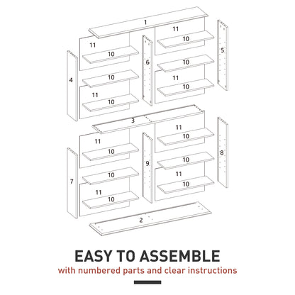 16-Compartment Media Shelf Unit Organiser - White / Brown
