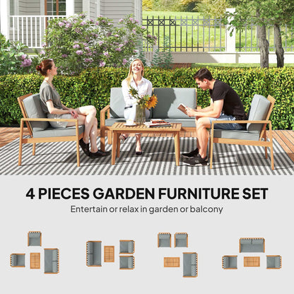 Outsunny 4-Piece Acacia Wooden Garden Furniture Set with Cushions - Teak