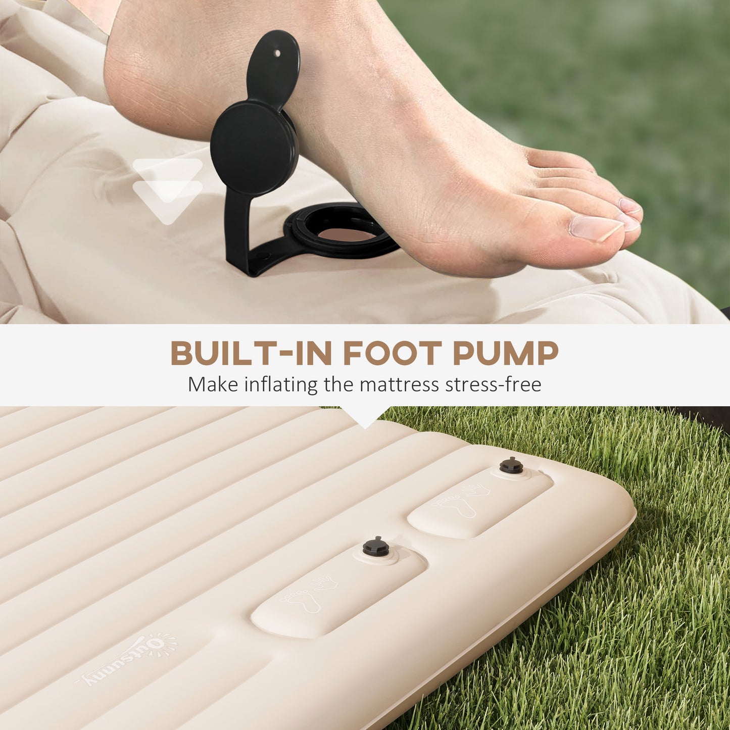 Outsunny Double Size Air Bed, with Built-in Foot Pump and Carry Bag, White