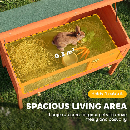 Wooden Rabbit Hutch & Guinea Pig House | Asphalt Roof | Solid Pine | Water-Resistant Paint | Galvanised Wire | Lockable Door | Removable Tray | Elevated | 90x45x65cm