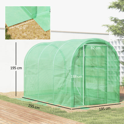 3 x 2 x 2m Polytunnel Greenhouse with Walk-in Grow House Tent with PE Cover and Galvanised Steel Frame, Green