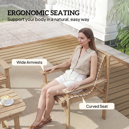 4-Piece Wooden Garden Furniture Set | Loveseat | 2 Armchairs | Coffee Table | Fir Wood | Water-Resistant | Curved Ergonomic Seats | Natural Wood