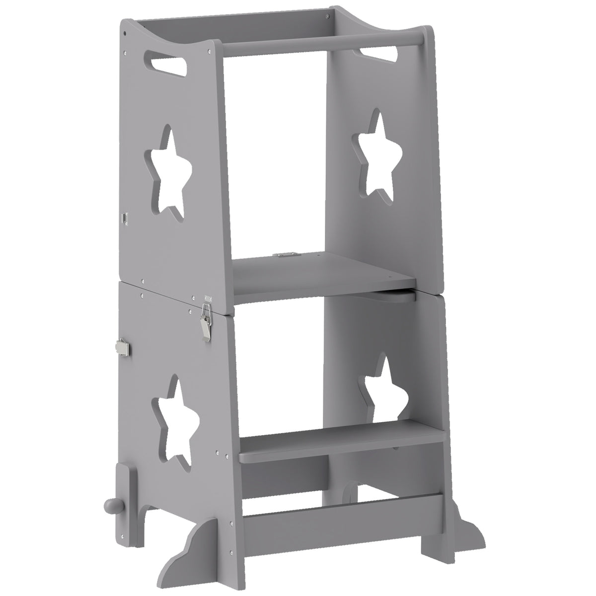 2-in-1 Toddler Step Stool & Table Chair Set | Safety Rail | Solid Pinewood & MDF | EN71 Certified | 30kg Capacity | Ages 3–6 | Kitchen Bathroom & Bedroom | Grey