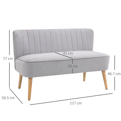 Modern Velvet Double Seat Sofa w/ Wood Frame Foam Padding Soft Comfortable Compact Couch Light Grey