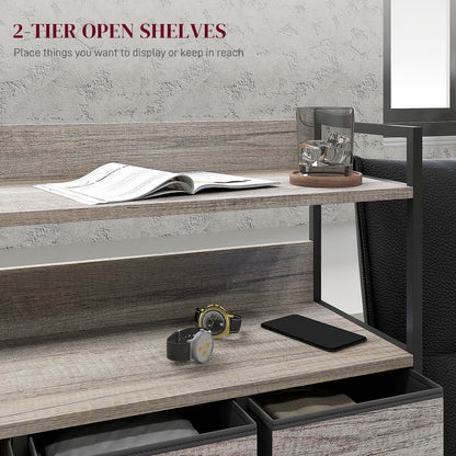 Retro Style Rustic Chest of Seven Fabric Drawers - Grey Wood Effect