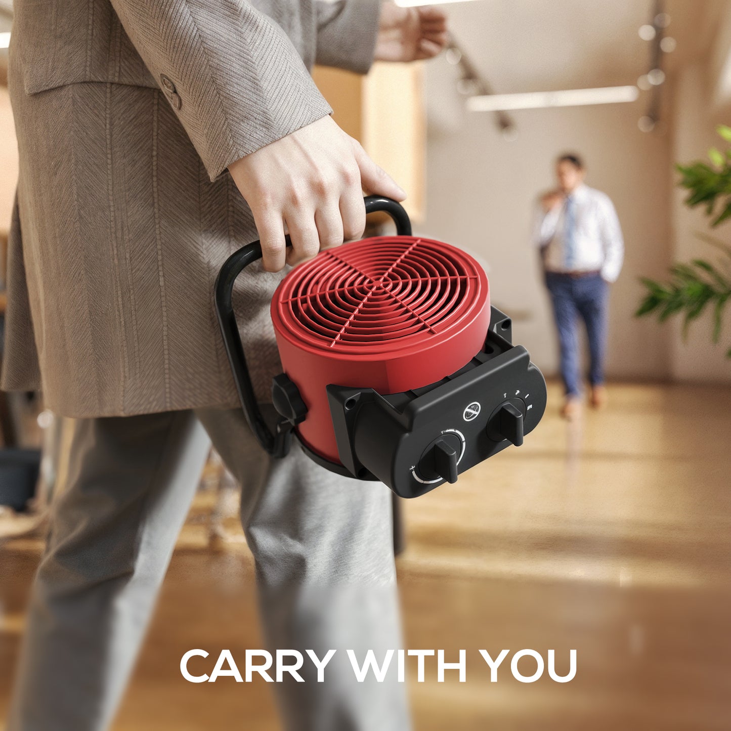 2000W Portable Ceramic Electric Heater with Fan - Red / Black