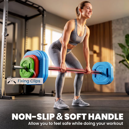 SPORTNOW Adjustable Barbell Weights Set | 20kg or 30kg Options | 140cm Three-Piece Steel Bar | Square Grip Plates & Fixing Clips | Multicolour