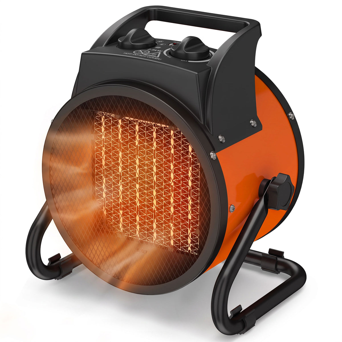 2800W Industrial PTC Ceramic Fan Heater | 3 Modes Fan 1400W 2800W | Manual Tilt | Stepless Thermostat | Thermal Cutout | IP20 | 28m² | Fume-Free | Carry Handle | 26.5x21x29cm | Orange & Black