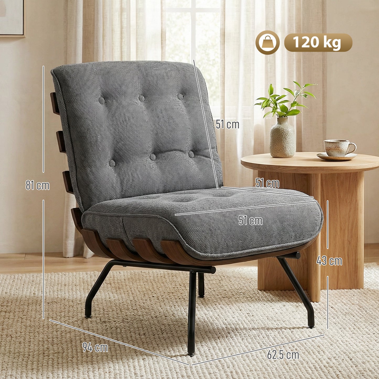 Accent Chair & Reading Chair | 15cm Pocket Spring Cushions | Button-Tufted | Linen-Look Fabric | Removable Cushions | 120kg | Dark Grey