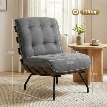 Accent Chair & Reading Chair | 15cm Pocket Spring Cushions | Button-Tufted | Linen-Look Fabric | Removable Cushions | 120kg | Dark Grey