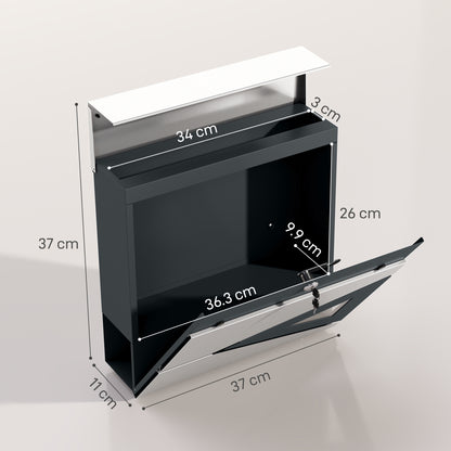 Wall Mounted Post Box with Viewing Window, 2 Lock, Modern Galvanised Steel Mailbox with Copper Core, Weatherproof Letterbox - Silver