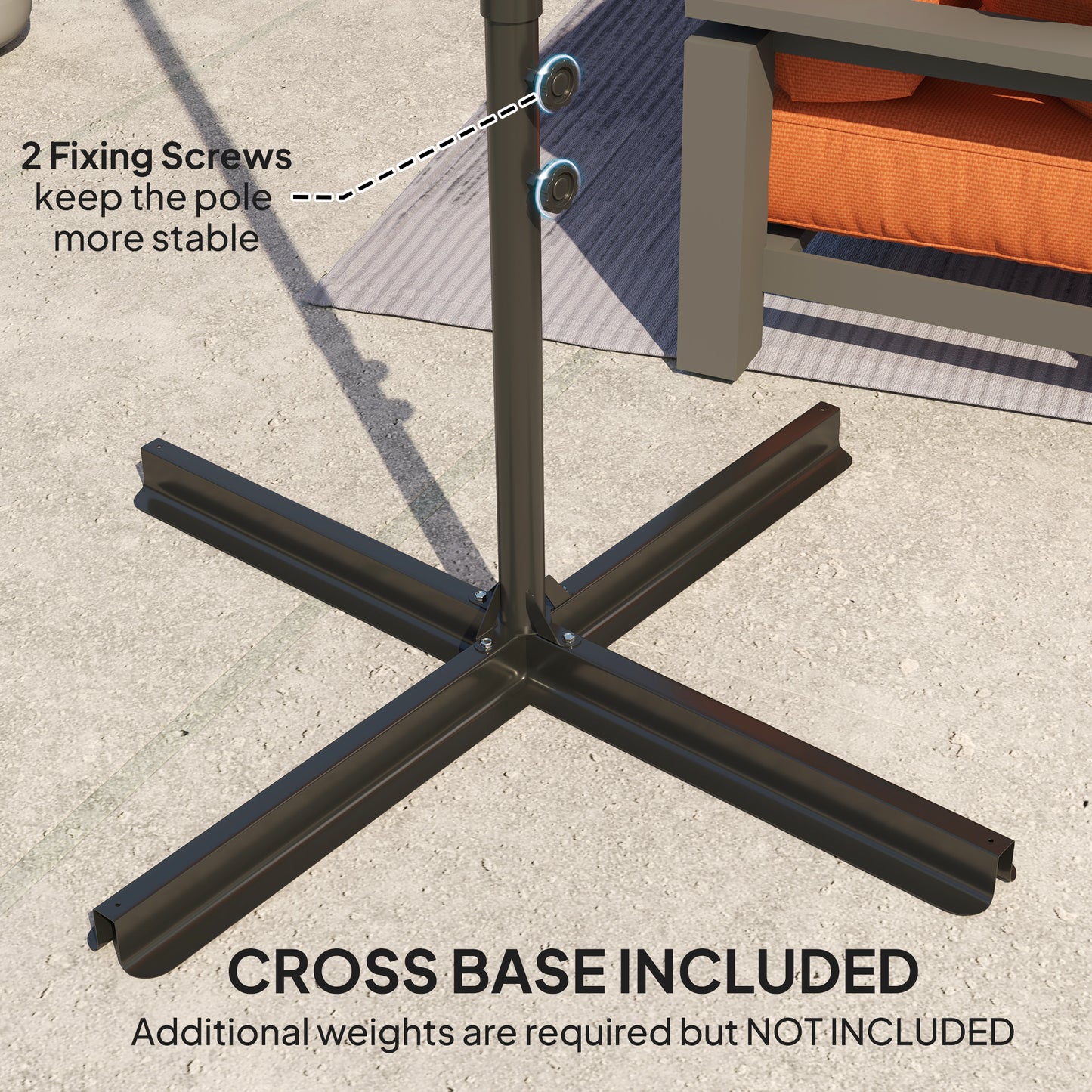 2.5M Garden Cantilever Parasol, Offset Roma Patio Umbrella Hanging Sun Shade Canopy Shelter with 360° Rotation and Cross Base, Orange