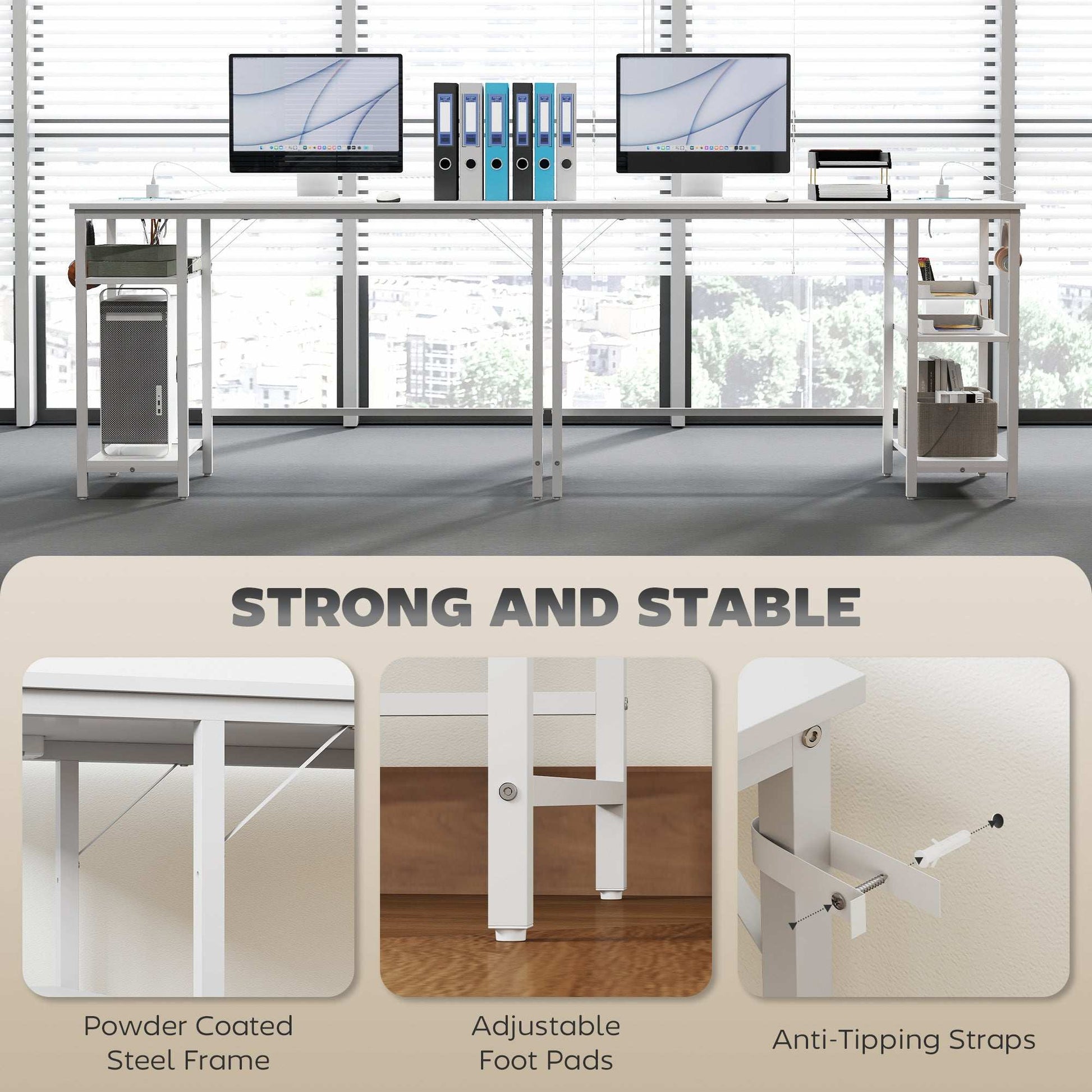 20 x 60 cm Computer Desk with Power Outlets and Reversible Shelves - White